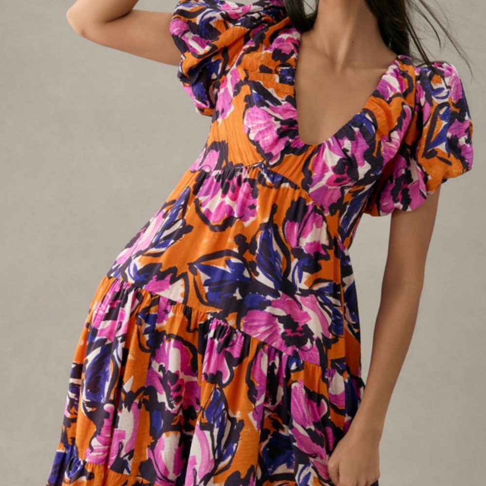 Anthropologie Vibrant Floral Midi Dress - Picture 4 of 12